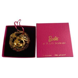 Vtg Barbie F.A.O. Schwarz Gold Finish Christmas Ornament 2" Diameter Made In USA